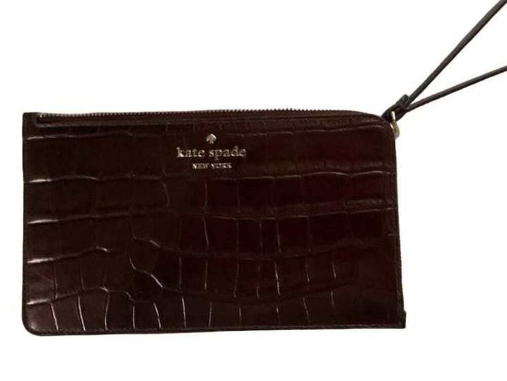 Kate Spade New York Brown Croc Embossed Leather Wristlet Pouch